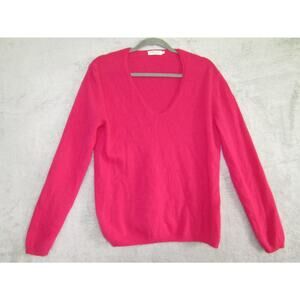 Monoprix Premium 100% Cashmere Sweater Women’s Large Hot Pink V-Neck Pullover Ma